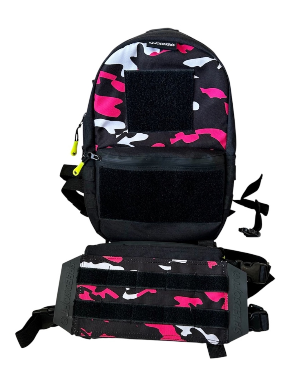 Airsoft Backpack and Chest Rig  - Set of 2 Items - Pink White Black Camo Velcro